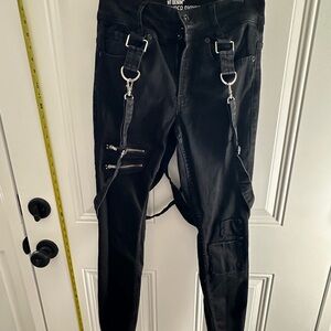 Hot Topic Black Pants with Silver Hardware and suspenders